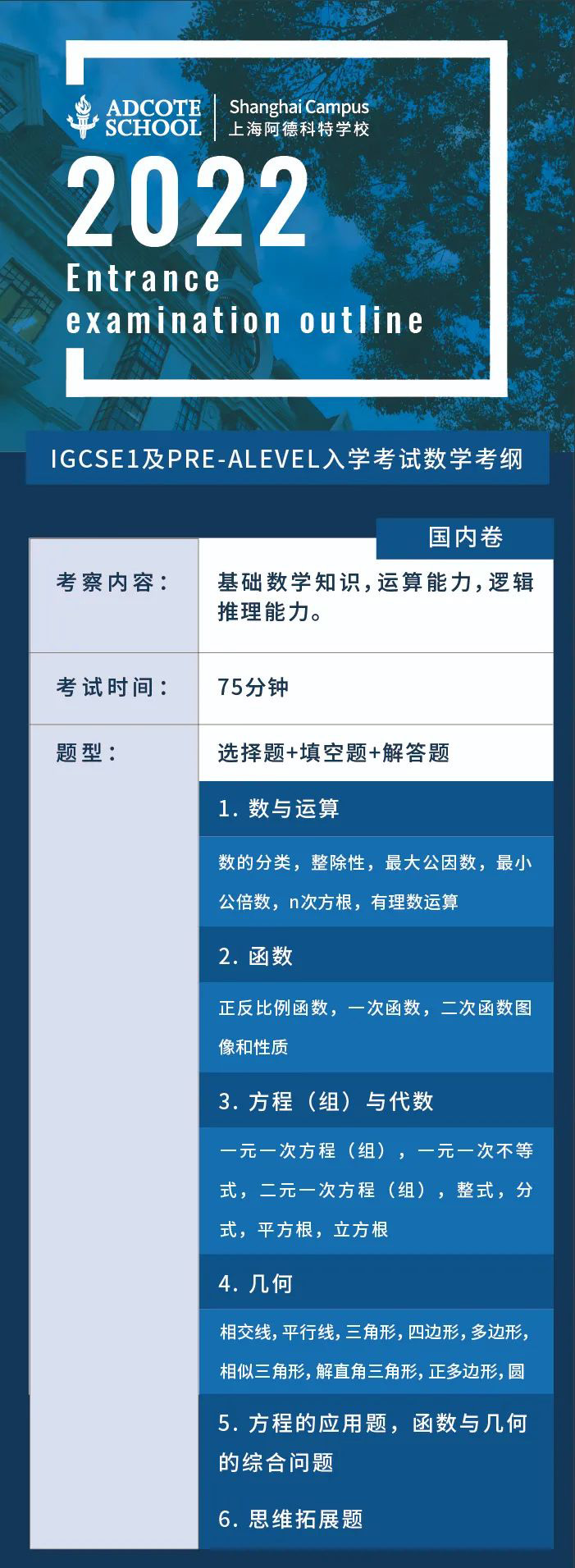 上海阿德科特學校2022入學考試內容