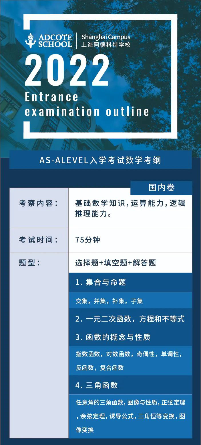 上海阿德科特學校2022入學考試內容